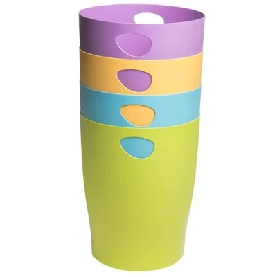 Image de EXACOMPTA Réf. 453909D Carton de 8 Corbeilles à Papier avec Poignées ECOBIN Pop N&#039;Co Grande Capacité 15 Litres Dimensions 26,3 x 33,5 cm pour Bureau ou Maison Assorties Vives