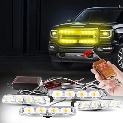 Image de yifengshun Gyrophare LED 4 en 1 Télécommande Sans Fil DC12V lumière stroboscopique feux DRL clignotant magnetique d&#039;urgence signalement lumières pour auto véhicule(Ambre)