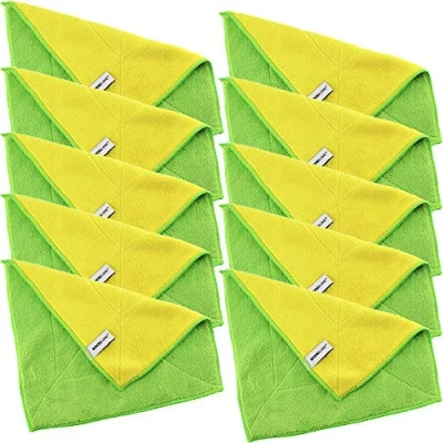 Image de Kochblume 1 3 5 10 Lot de chiffons nettoyage en microfibre 30 x cm Capacité capture jusqu&#039;à 300 ml, Vert/jaune, 10er Set