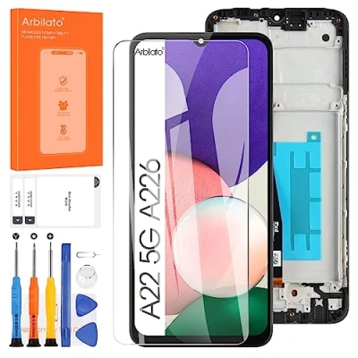 Image de Écran de rechange pour Samsung Galaxy A22 5G LCD SM A226B, A226L tactile Digitizer Assemblée Pièces réparation (noir avec cadre)