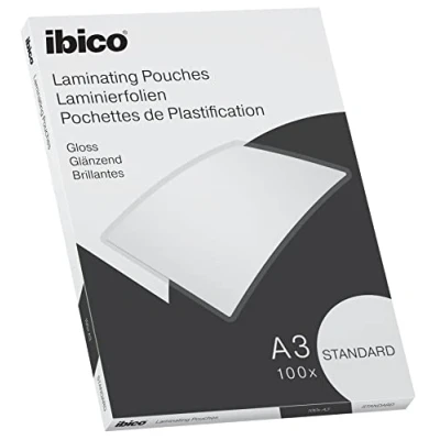 Image de Ibico Basics Pochettes de Plastification A3, Epaisseur Standard, Haute Protection et Durabilité des Documents, Paquet 100, Finition Brillante, Transparent, 627313