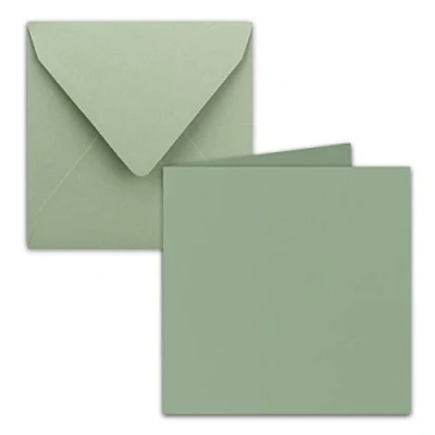 Image de Lot de 10 cartes pliantes carrées, 15 x cm, avec enveloppes, en eucalyptus (vertes), collage humide, pour vœux, invitations et plus encore