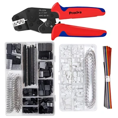 Image de Preciva Dupont Outil de Sertissage AWG26 18 Sertisseuse à Cliquet avec 1550PCS Mâle/Femelle Connecteurs broches 0,1 1,0mm² et 460PCS JST Connecteur pour 2,54mm 3,96mm(Rouge)
