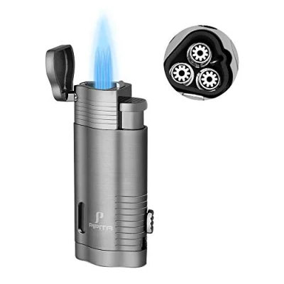 Image de PIPITA Briquet Torche Coupe Vent Triple Jet Flamme au gaz Butane Rechargeable avec poinçon en Alliage de Zinc Candle Briquets (Butane Non Inclus)