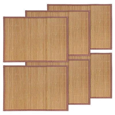 Image de BambooMN Lot de 6 sets table en bambou avec bordure tissu Marron Impression couleur unie 45,7 x 33 cm carbonisé