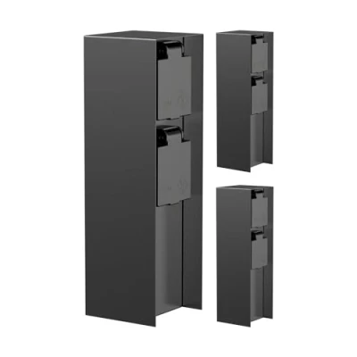 Image de ledscom.de 3 pièces Colonne de Prises Courant Jardin POMI pour l&#039;extérieur, IP44, 2X, Acier Inoxydable, Noir, carré, 23 cm