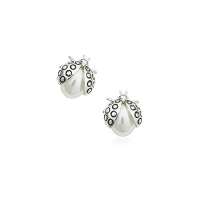 Image de Crystalline Azuria Femme Clous Boucles d&#039;Oreilles Coccinelles 18ct Plaqué Or Blanc avec Blancs imitation Perles