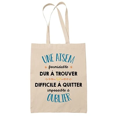 Image de Planetee Tote Bag Formidable Atsem Beige Idée Cadeau Travail Boulot Métier Départ Retraite Collègue Femme Sac Cabas Réutilisable
