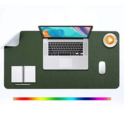 Image de Tapis de Souris Grand, DOBAOJIA Sous Main Bureau XL, Mouse Pad Mat Prolongé, Portable, Tableau d&#039;Écriture, Buvard Bureau, Double Face Usage en Cuir PU Étanche 80 x 40cm(Vert Foncé/Gris)