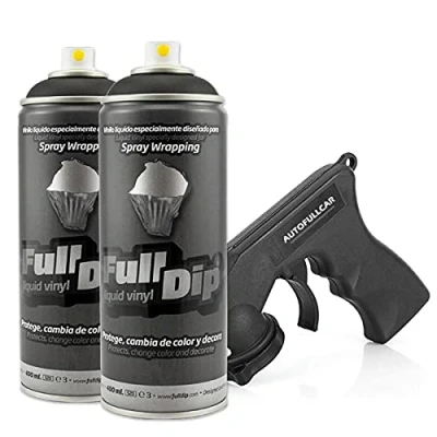 Image de AutoFullCar PACK 2 FULL DIP SPRAY avec adaptateur de pulvérisation 400 ml. Unité Vinyle Liquide (NOIR MAT)