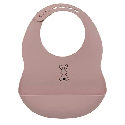 Image de Nattou Bavoir en Silicone Avec Bol de Collecte, Lapin, Taille Réglable, Sans BPA, Environ 20 x 27 cm, Silicone, Vieux Rose