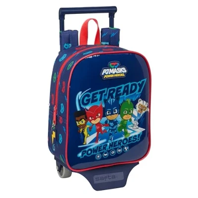 Image de Safta PJMASKS READY Sac à dos de crèche avec chariot, idéal pour les enfants différents âges, confortable et polyvalent, qualité résistance, 22 x 10 27 cm, couleur bleu marine,