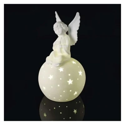 Image de EMOS Décoration LED en céramique Blanche Ange Lumineuse avec Effets d&#039;étoiles Lumineux pour intérieur Lumière Chaude Fonctionne 2 Piles AA Non incluses