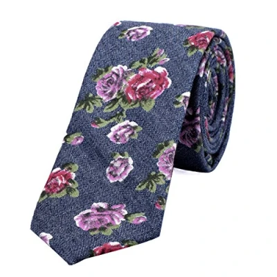 Image de DonDon Fine cravate pour hommes 6 cm look Jeans coton bleu avec des fleurs Taille unique