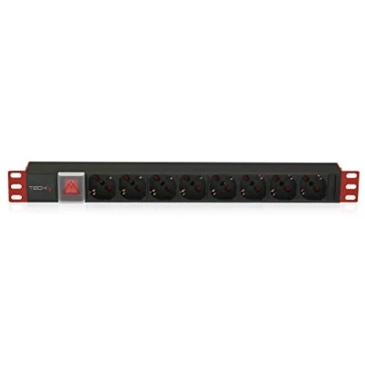 Image de Techly I Case Strip 18C20 Multiprise, 8 Prises, AC, 1U, en Aluminium, unité de Distribution d’énergie, monophasée, Horizontale Noir