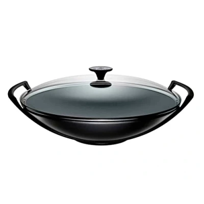 Image de Le Creuset Wok en Fonte Émaillée avec Couvercle Verre, 36 cm, 4,5 L, Noir Mat, 25304360000460