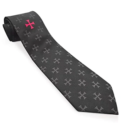 Image de THE MASONIC COLLECTION Cravate tissée noire en polyester avec Knights Templar KT Jacquard tissé Un cadeau maçonnique parfait pour les hommes francs maçons, Noir