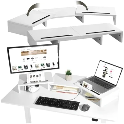 Image de TECTAKE Support de moniteur BOZEN 3 pièces avec supports pour smartphone