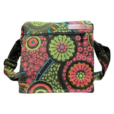 Image de sac à bandoulière en coton pour femme, style ethnique, bohème, Maliprint satin de coton, avec rabat, hippie bohémien (Vert 01)