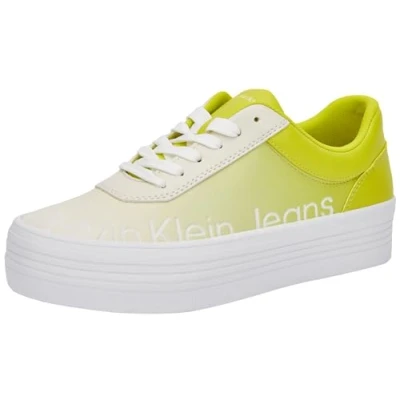 Image de Calvin Klein Jeans Femme Bold Vulc FLATF Low LTH in Sat YW0YW01293 Baskets vulcanisées, Jaune (Sulphur/Creamy White), 37 EU