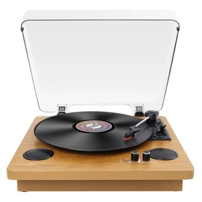 Image de VIFLYKOO Platine Vinylec, Tourne Disque Vinyle Bluetooth 5.3 avec 3 Vitesses 33/45/78 TR/Min, Lecteur LP 2 Haut parleurs, USB, Entrée AUX, Sortie RCA
