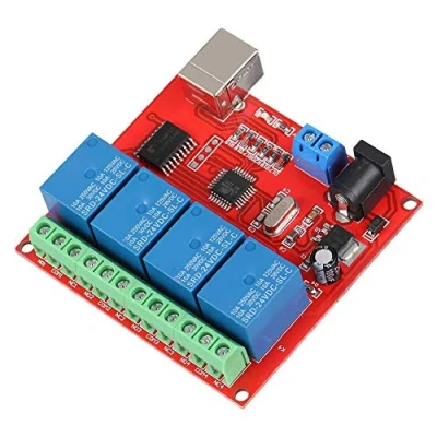 Image de Module de relais 24V, 4 canaux Ordinateur USB Smart Switch Controller relais, Puce contrôle haute performance CC 24V Carte d&#039;extension PC rouge