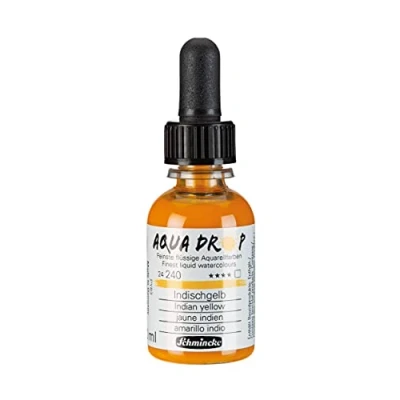Image de Schmincke AQUA DROP, aquarelle liquide à base de pigments, jaune indien en flacon pipette 30 ml, 24400034, pour la peinture aquarelle, calligraphie, le lettrage main, l&#039;aérographie