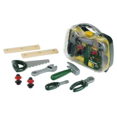 Image de Theo Klein 8465 Bosch mallette à outils, m.m. I Accessoires variés pour établi comme marteau, scie, pince et beaucoup plus dans une robuste Dimensions : 27 cm x 9,5 23 Jouet enfants partir de 3 ans