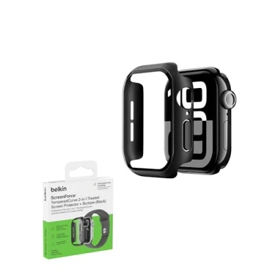 Image de Belkin ScreenForce TemperedCurve protection Apple Watch Series 10 (42mm), d&#039;écran 2 en 1, coque pour 10, à 360˚, verre trempé d&#039;indice 9H, 42mm, noir
