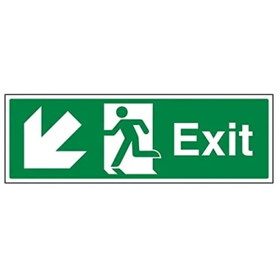 Image de Panneau de sécurité refermable avec inscription « Safe Condition Exit » (Exit Arrow Down Left ») 300 x 100 mm