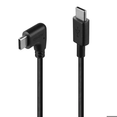 Image de Câble USB C vers coudé LINDY 0.50m Noir 2.0 Transfert de données