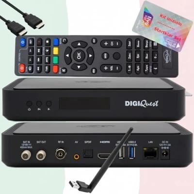 Image de TiVuSat Carte 4K UHD + DIGIQuest Q80 Sat Receiver H.265 S2+T2 HEVC Set Top Box, récepteur certifié avec (ACTIVÉE), Mediaplayer, WebRadio, 150 WiFi USB Stick, HTS HDMI Cable
