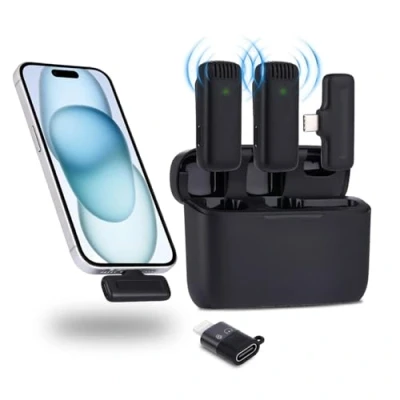 Image de NK Wireless Microphone avec Étui de Chargement Lavalier sans fil pour iPhone/Android/PC/Laptop, Plug&amp;Play, 2 Mics Diffusion en Direct, Vlog/TikTok, Réduction Intelligente Bruit