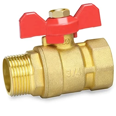 Image de Oumuik Robinet à tournant sphérique en laiton 3/4 pouce avec poignée ailettes rouge filetage externe/filetage interne passage complet DN20 PN16
