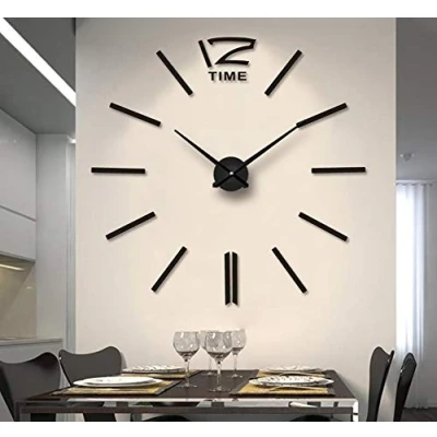 Image de FAS1 Grande Horloge Murale Moderne à Faire soi même avec Autocollants 3D Effet Miroir Acrylique décoration Amovible pour Le Salon Noir (Pile Non Incluse)