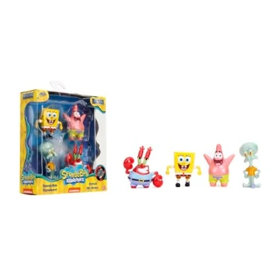 Image de Jada Lot de 4 Figurines Personnages fabriquées en métal Bob éponge, Patrick, calamard, Don Crabe, 7 cm, Produit Authentique Officiel, à partir 3 Ans (253252042), Multicolore