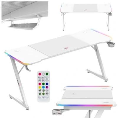 Image de Bureau XXL pour PC Gaming HUZARO Hero 4.8 RVB Éclairage LED Tapis de souris Organisateur câbles