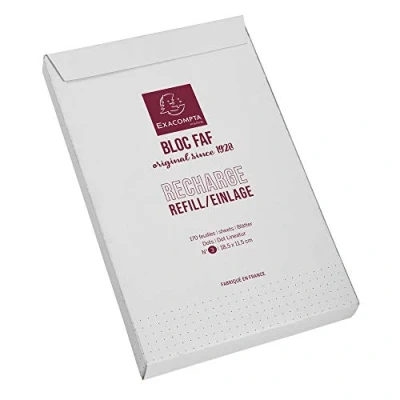 Image de Exacompta Réf. 12523E 1 recharge de bureau pour bloc FAF 170 feuilles blanches microperforées détachables réglure dots Dimensions 18,5 x 11,5 cm Format N 3 uni blanc