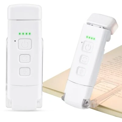 Image de Lampe de Lecture Rechargeable, 3 Modes Couleur &amp; 5 Niveaux Luminosité Réglables, à Pince pour Livres au Lit, Portable Mini Liseuse Lamp Clip, Cadeaux Lecteurs Blanc