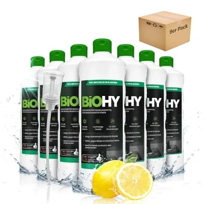 Image de BiOHY Produit de nettoyage pour robot aspirateur (9 x 1l Bouteille) + Distributeur Spécialement conçu les stations Prolonge la durée vie station d&#039;aspiration