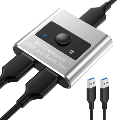 Image de Switch USB 3.0, 2 en 1 Sortie Bi directionnel Sélecteur de Commutateur, Haute Vitesse 5 Gbps, Commutateurs KVM pour Souris, Clavier, Scanner Avec 2x4,9ft Câbles
