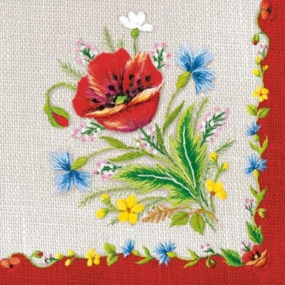 Image de Lot de 20 serviettes en papier avec motif. Motif fleurs, jardin et nature Fleurs rouges à broder Idéales pour le découpage la technique des 33 x cm