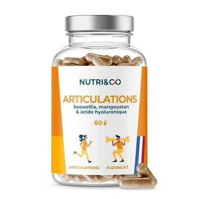Image de Formule Articulations 2en1 Confort Articulaire &amp; Protection Os, Cartilages Acide Hyaluronique + Boswellia Serrata Bio actif Mangoustan VitamineC 60 gélules Vegan Nutri&amp;Co Fabriqué en France