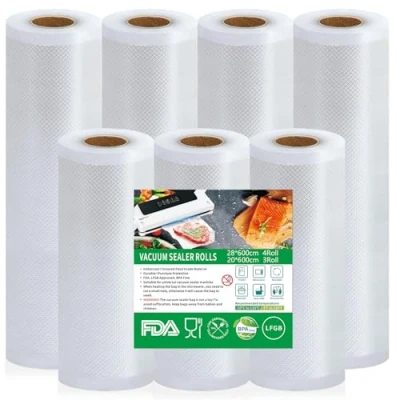 Image de 7 Rouleaux Sac Sous Vide Alimentaire, Rouleau Convient à Tous Machine Vide, 3 20 x 600 cm + 4 28