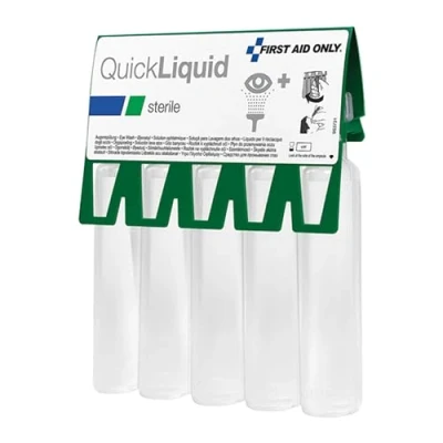 Image de First Aid Only QuickLiquid P 44009 00 Lot de 5 flacons solution saline stérile à 0,9% comme douche oculaire d&#039;urgence bouteilles chlorure sodium 20 ml Pour les premiers soins