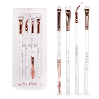 Image de Renata Beauty Lot de 4 Pinceaux à Sourcils Kit contenant : Pinceau Double Embout, Biseauté, Eyeliner, Definer Maquillage et Beauté Professionnels Polyvalents