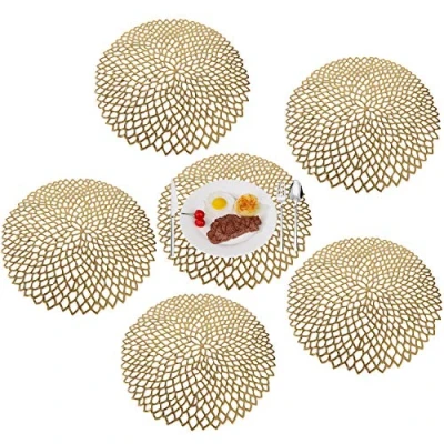 Image de Set de Table Napperon Antidérapant Lavable en PVC Lot 6 Placemat Elegants Résiste à la Chaleur pour Cuisine Restaurant d&#039;or
