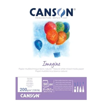 Image de CANSON Imagine Bloc 50 feuilles Papier multitechnique Grain léger A4 200g/m² Blanc