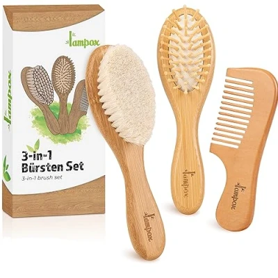 Image de Brosse à cheveux et peigne pour bébé en bois naturel avec poils de chèvre doux douce nourrissons tout petits (noyer)