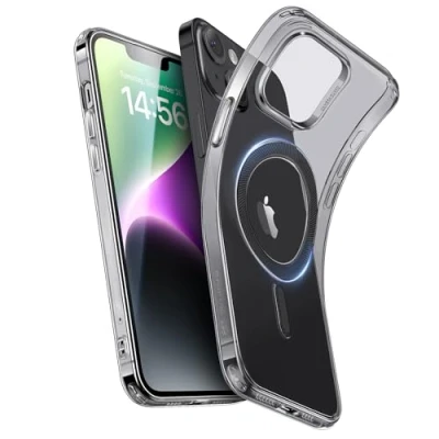 Image de ESR Coque pour iPhone 14 et 13, en Silicone Transparent avec MagSafe, Fine résistante aux Chocs, Anti jaunissement, de téléphone TPU Transparent, série Zero, Noir